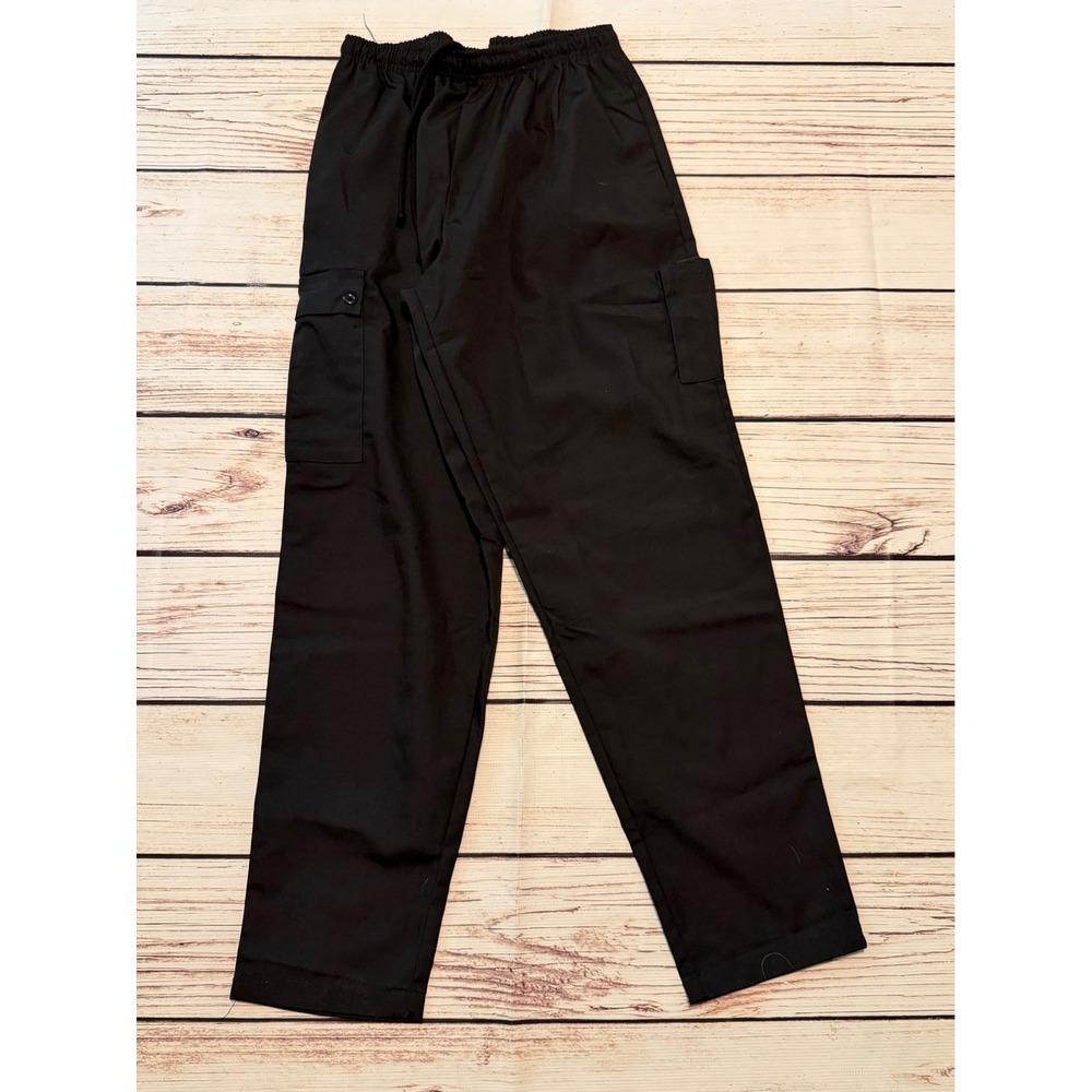 KNG Black Cargo Pants Mens Small Elastic Waist Drawstring Utility Workwear 1138